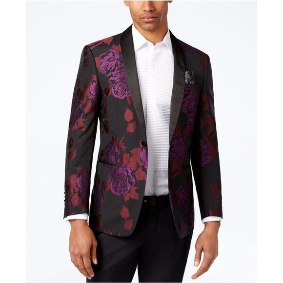 TALLIA Other - Tallia Dark Floral Jacquard Formal Slim Fit Dinner Jacket Macys Purple Red 40R